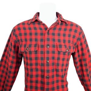 Polo Ralph Lauren Men's Red Black Buffalo Plaid Loop Collar Flannel Shirt Medium